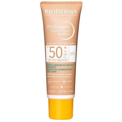 Bioderma Photoderm Cover Touch Dorado SPF 50 protector solar para piel mixta a grasa 40mL