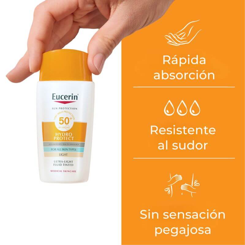 Euc Solar Hydro Fluid Facial Color Claro Ultra Ligero Spf 50+ X 50 Ml-7