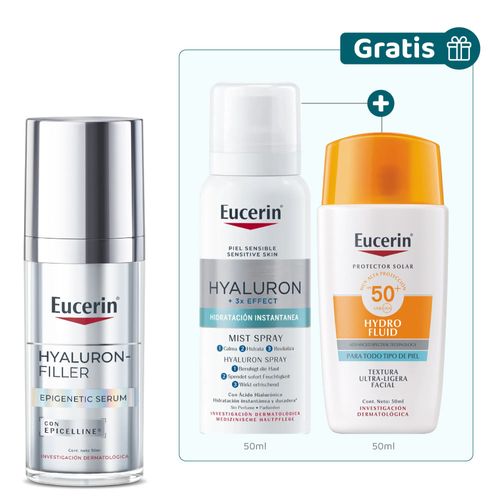 Kit Epigenetic Serum 30 ml GRATIS Protector Solar Hydrofluid SPF+50 50 ml + Mist Spray Ácido Hialurónico 50 ml - Eucerin
