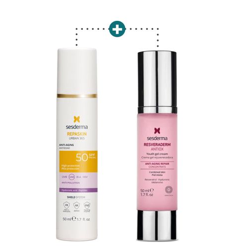 Kit Crema Gel Resveraderm 50 ml  + GRATIS Protector Solar Repaskin Urban Antiedad 50 ml - Sesderma