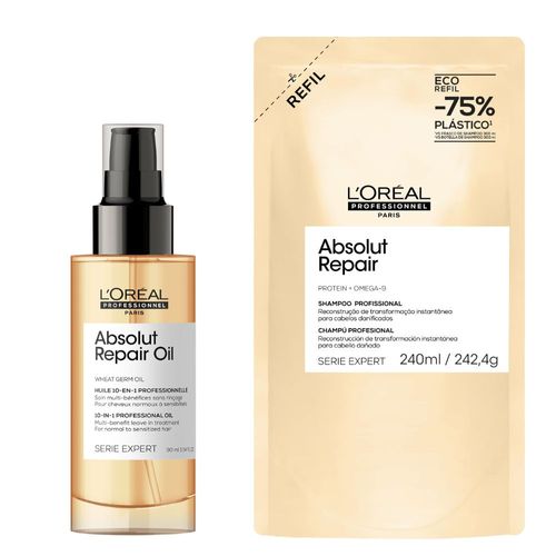 Kit Spray en Aceite Absolut Repair 10 en 1 Cabello Dañado 90 ml + Shampoo Absolut Repair Refill 240 ml - Loreal Professionnel