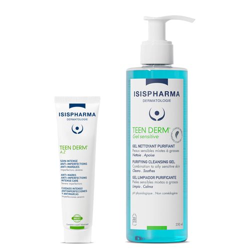 Kit Gel Cremoso Teen Derm Az 30 ml + Teen Derm Gel Sensitive 250 ml - Isispharma