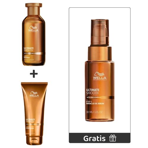 Kit Ultimate Smooth: Shampoo 250 ml + Acondicionador 200 ml + Gratis Mini Serum 30 ml - Wella