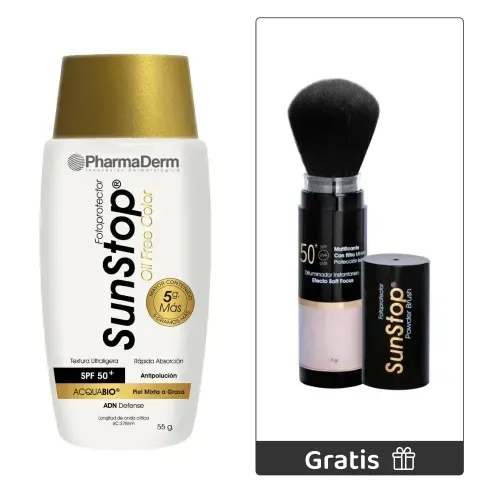 Kit Sunstop Protector Solar Oil Free Color 55g + GRATIS Sunstop Powder Brush SPF50 5g Translúcido - Pharmaderm