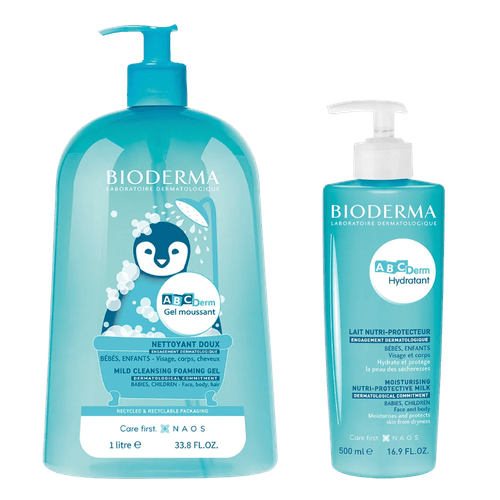 Kit Limpiador Espumoso Suave 1l + Leche Hidratante de Bebés y Niños  500 ml - Bioderma