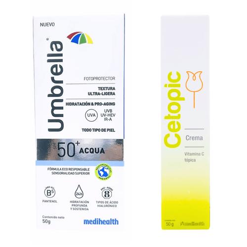 Kit Protector Solar Aqcua SPF50 - Umbrella 50g + Cetopic Crema - Medihealth 50g