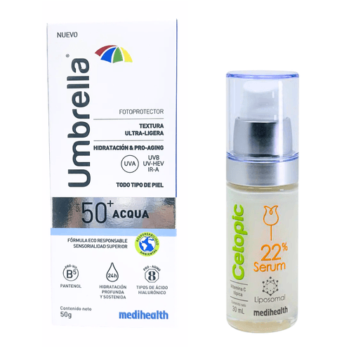 Kit Protector Solar Aqcua SPF50 - Umbrella 50g + Cetopic Serum 22% - Medihealth 30ml